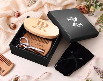 Benutzerdefinierte Bartpflege Geschenkbox, einschließlich Bürste, Kamm und Schere, Herrenpflegeset, Geschenk für Ehemann, Geschenk für Ehemann, Trauzeugen Geschenk