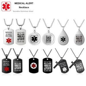 Custom men&#39;s qr code necklace medical alert doctor alert necklace stainless steel 6 style personalized gifts for him for  patients