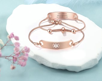 Pulsera de alerta médica personalizada para mujeres, autismo, demencia, diabetes, pulsera de identificación médica, joyería médica personalizada,