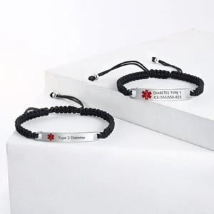 Medische armband gevlochten touw heren dames - compact en lichtgewicht - verstelbare medische armband met identificatie-ID