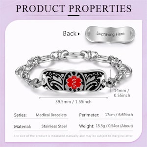 Personalized medical alert bracelet for women, autism, dementia, diabetic, medical id bracelet,custom medical jewelry, Style 4