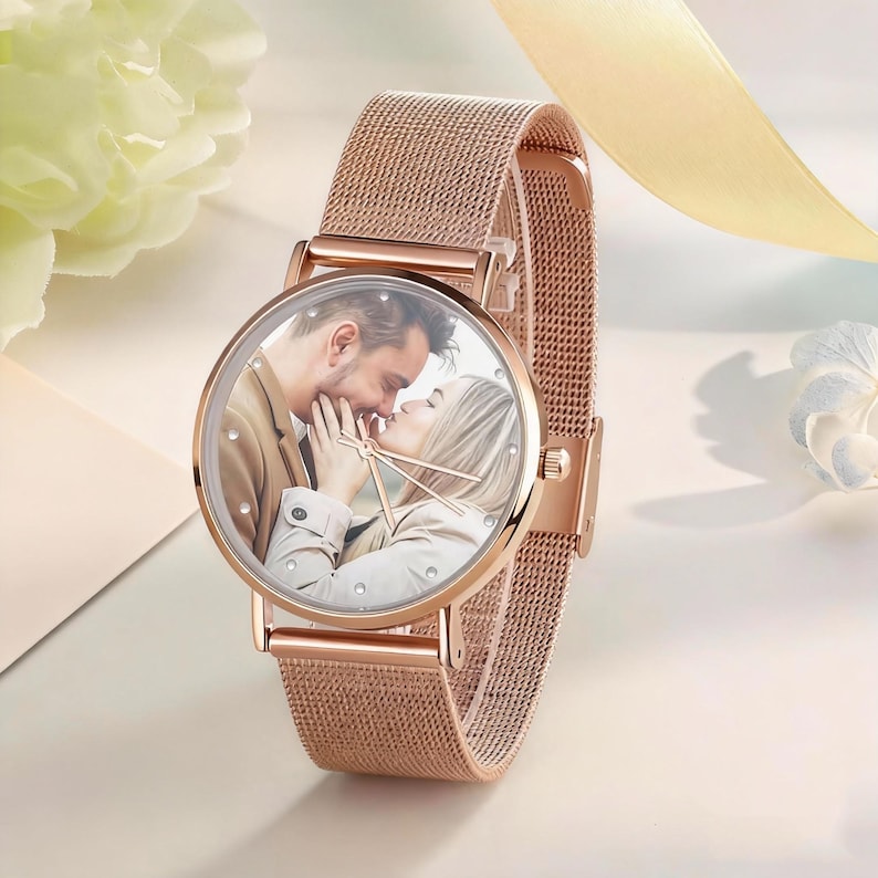 Custom photo watch for women,family photo watch,engraved text watches for her,picture watch,anniversary gifts for wife, girlfriend,mom image 1