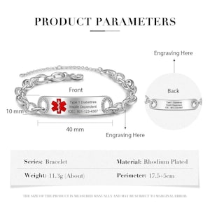 Adjustable medical emergency contact bracelet women 5 styles- custom medical id alert bracelet for her- womens copper chain bracelet style 1