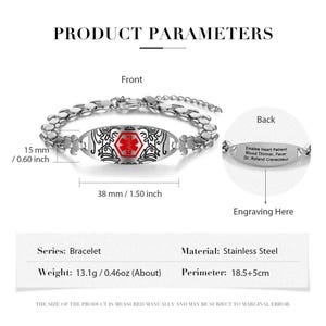 Personalized medical alert bracelet for women, autism, dementia, diabetic, medical id bracelet,custom medical jewelry, Style 3