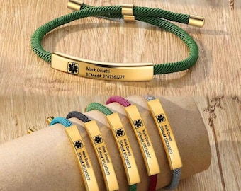 Personalized braided medical alert bracelet for women,girl,kids - adjustable emergency medical id bracelets,medical jewelry gifts for her