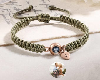 Personalisiertes Armband mit Fotoprojektion, geflochtenes Seilarmband, Gedenkarmband, Armband mit Gravur, Jahrestagsgeschenke für Sie