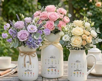 Benutzerdefinierte Geburtsmonat Blumenvase, erste Mutter jetzt tolle Oma, personalisierte Omas Gartenkeramikvase, Muttertagsgeschenk für Nana