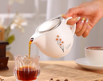 Personalisierte Keramik Teekanne, Floral Teekanne,Kaffeekanne, Teekanne mit Geburtstagsblume,Geburtstagsgeschenk,Geschenk zum Ruhestand,Geschenk für Tee-Liebhaber