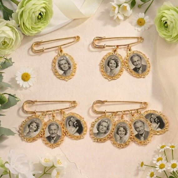 Personalized Wedding Photo Charm,Memorial Bridal Bouquet,Groom Memorial Pin,Wedding Memorial Gifts