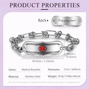 Personalized medical alert bracelet for women, autism, dementia, diabetic, medical id bracelet,custom medical jewelry, Style 5
