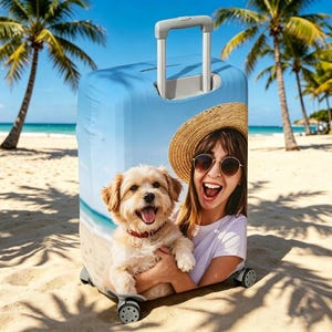 Funda de equipaje con foto personalizada, funda de equipaje de viaje, funda de equipaje para mascotas, funda de equipaje divertida, protector de maleta, regalos de luna de miel