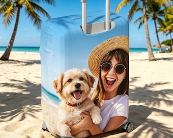 Personalized Photo Luggage Cover,Travel Luggage Cover,Pet Luggage Cover,Funny Luggage Cover,Luggage Suitcase Protector,Honeymoon Gifts