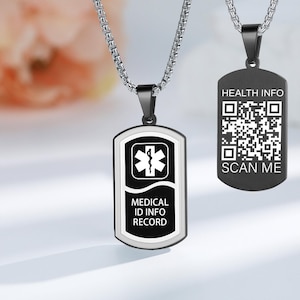 Upgrade qr code medical alert info necklace- protecting privacy- update info anytime- qr app free forever