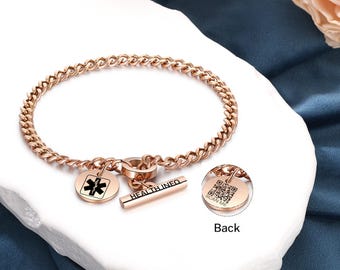 Qr code medical alert id bracelet for women,personalized emergency ice jewelry for epilepsy, diabetes, allergies