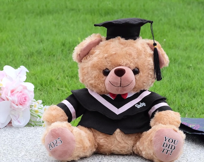 Custom Graduation Teddy Bear,Personalised Plush Keepsake with Name & Year Gift for Graduates – Cap, and Embroidered Gown,Teddy Bear Size 10"