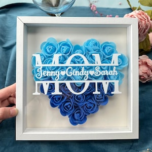 Personalized flower shadow box,heart rose frame decorations,gift for mom,mother&#39;s day