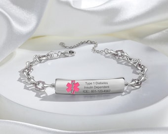 Adjustable medical emergency contact bracelet women 5 styles- custom medical id alert bracelet for her- womens copper chain bracelet