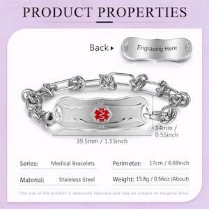 Personalized medical alert bracelet for women, autism, dementia, diabetic, medical id bracelet,custom medical jewelry, Style 6
