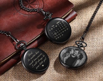 Reloj de bolsillo personalizado con foto y mensaje cariñoso, regalo para él, reloj de bolsillo personalizado, reloj de bolsillo de recuerdo de aniversario
