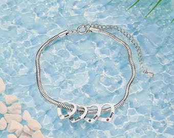 Personalisierte Name Fußkettchen mit Geburtsstein, Benutzerdefinierte Herz Charm Ankle Armband, 1-5 Namen Familie Schmuck, Sommer Geschenk für Sie, Schwester Geschenk
