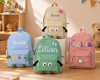 Personalisierter Cord-Rucksack, Schulrucksack mit individuellem Namen für Kinder, Rucksack für Kleinkinder und Vorschulkinder, Geschenk zum Schulanfang für Jungen und Mädchen