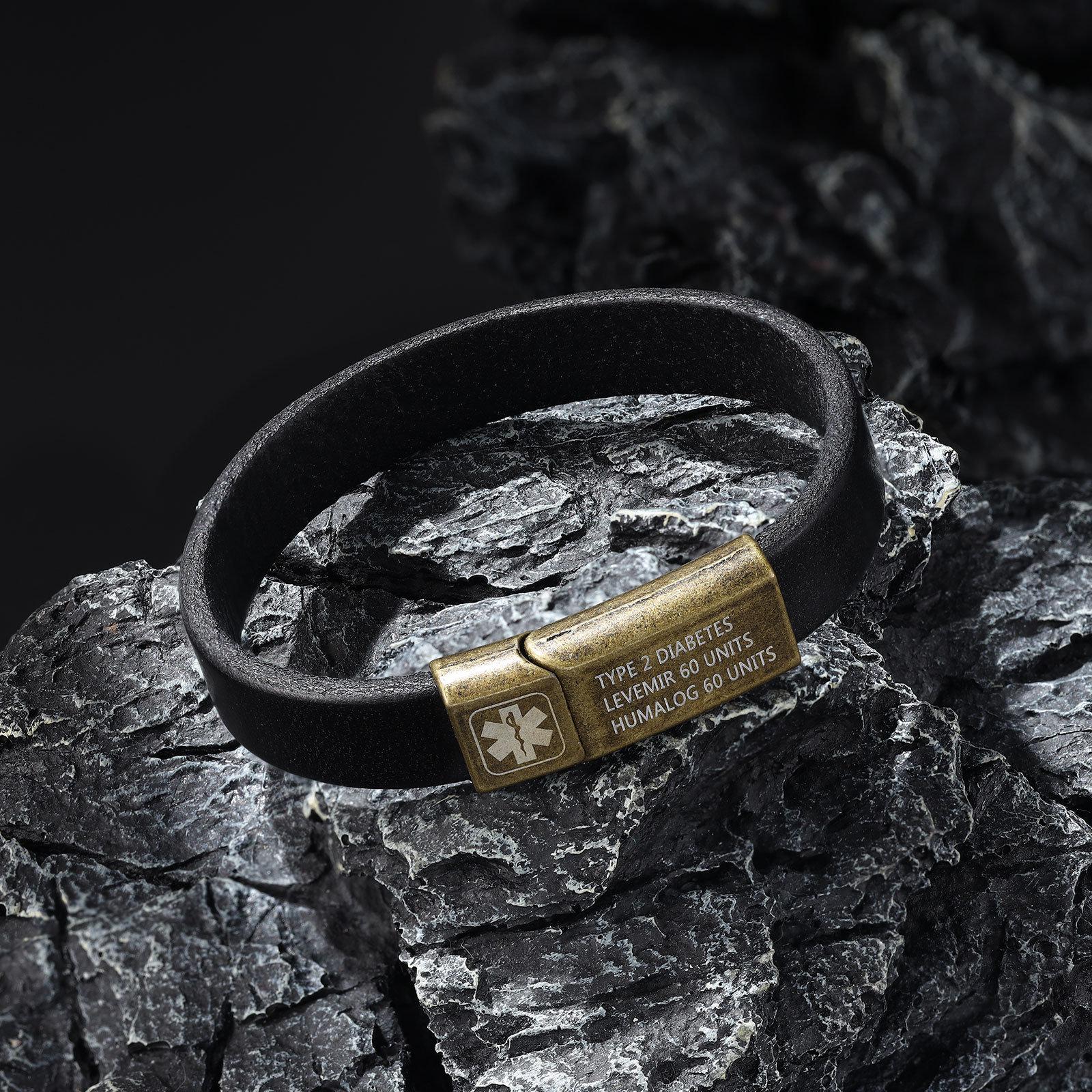 Leather Medical Alert Bracelet