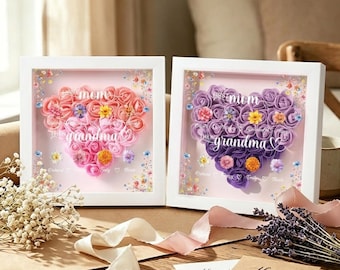 Personalisierte Rose Flower Shadow Box, erste Mutter dann Oma, Omas Garten mit Kindernamen, Muttertagsgeschenk für Mama Oma