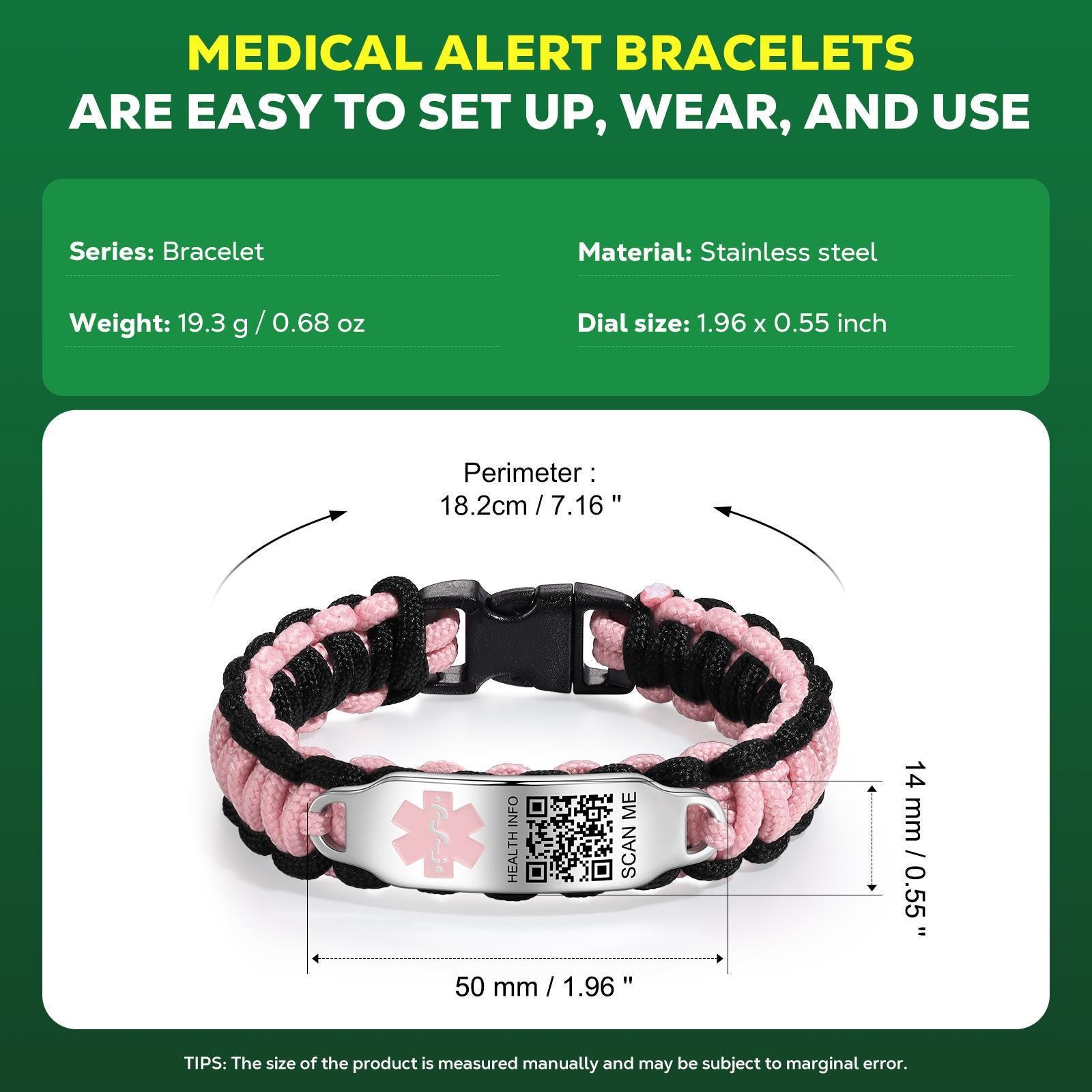 Qr Code On Rope Personalized Qr Code Medical Bracelet for Women,woven Rope Emergency ...