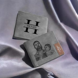 Custom sketch photo engraved leather wallet 4 styles - initials name engraved wallet - fathers day gift-husband-dad