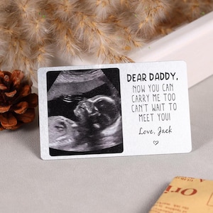 Gepersonaliseerde metalen echografie foto portemonnee kaart, aangepaste tekst echografie kaart, echo cadeau, cadeau nieuwe vader, aankondiging vader, kraamcadeau