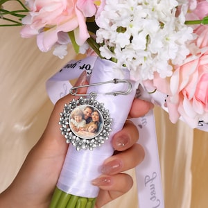 Personalized Wedding Bouquet Photo Charm, Custom Bridal Memory Keepsake, Flower Bouquet Remembrance Pin,Bridal Shower Gift,Bride Gift