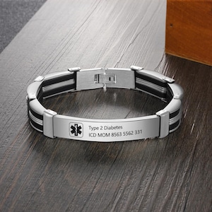 Personalized medical alert bracelet for men custom medical information and emergency id-gift for epilepsy,diabetes,allergies,autism patients
