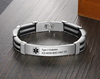Personalized medical alert bracelet for men custom medical information and emergency id-gift for epilepsy,diabetes,allergies,autism patients