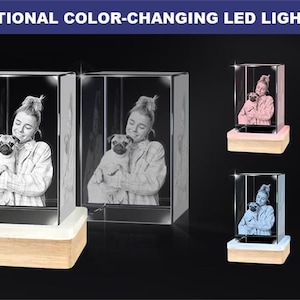 Custom 3d pet photo crystal tower,3d crystal photo,laser engraved glass keepsake with led light,led photo lamp,couple gift,anniversary gift image 9