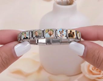 Personalized Photo Charm Italian Bracelet, Custom Photo Memory Charm Link,DIY Gift Jewelry,Gift For Him For Her