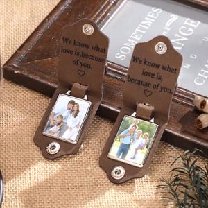 Personalisierte Foto Leder Schlüsselanhänger Benutzerdefinierte Metall Tag Foto Schlüsselanhänger Herren graviert Schlüsselanhänger Geschenk für Papa / Opa Vatertagsgeschenke