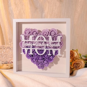 Personalized flower shadow box for mom,roses shadowbox with names ,custom heart rose frame decorations, mother&#39;s day,gift for mom
