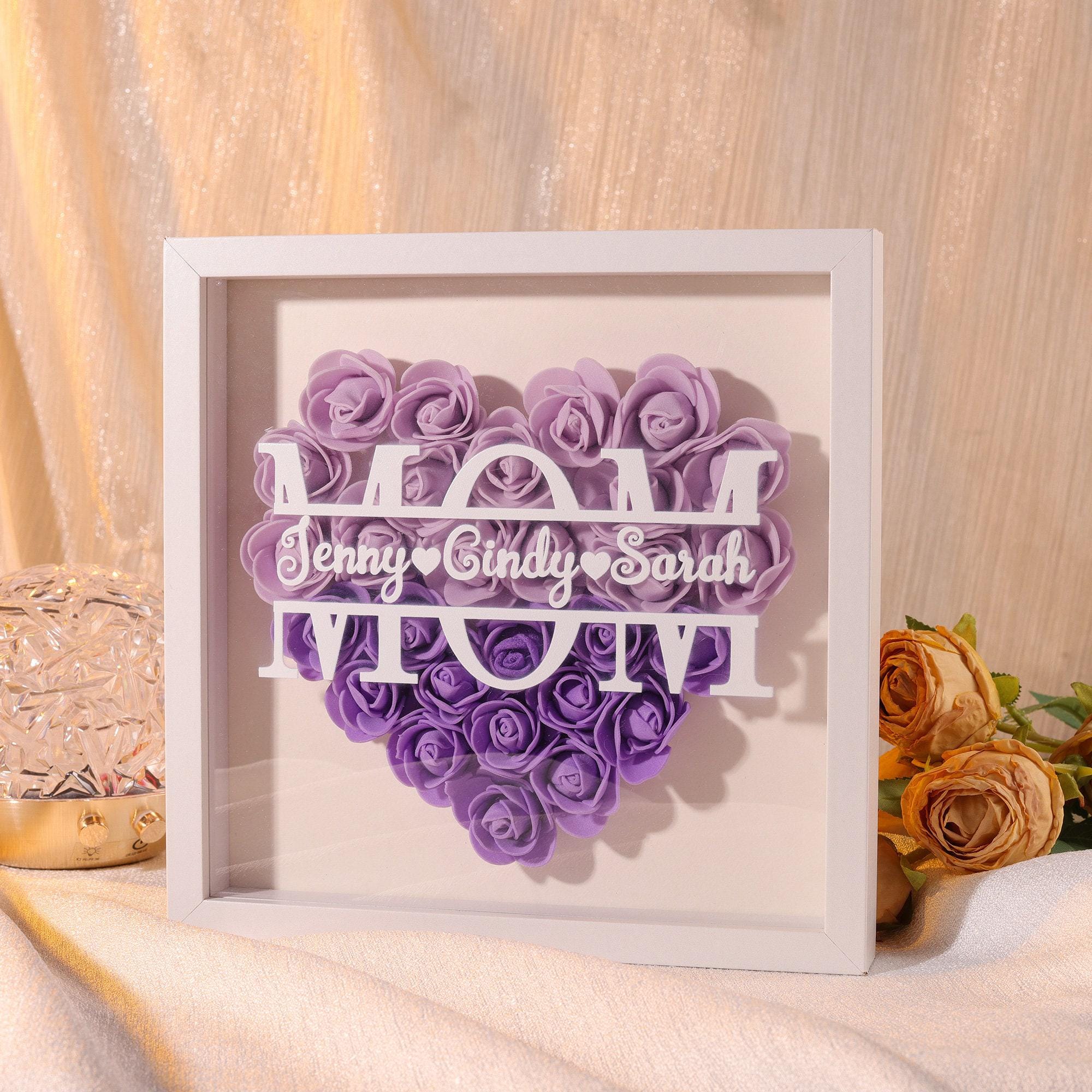 Boîte à Ombre Personnalisée Pour Maman - Cadre En Forme De Cœur De Rose Avec Photo, Nom Et Texte, 30x30 Cm