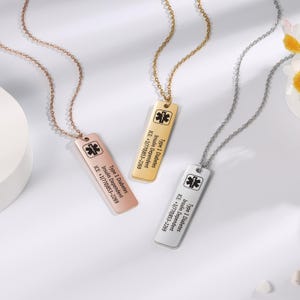 Custom engraved medical id necklace - diabetes, autism, prescription - personalized medical jewelry for women and kids