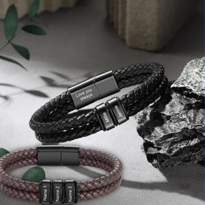 Aangepaste leren vlechtarmband heren, familiearmband heren, armband vader, armband kindernaam, armband vader, cadeau man, cadeau vader, vaderdagcadeau