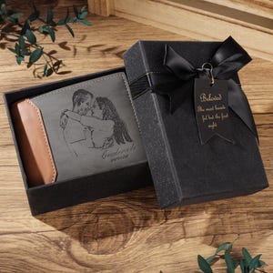 Cartera de cuero con foto personalizada para hombre: el mejor regalo para papá, cartera con foto personalizada con nombre inicial, regalos de cartera para el día del padre para él