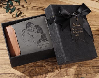 Portefeuille photo en cuir personnalisé pour homme - meilleur cadeau pour un papa, portefeuille photo personnalisé avec l'initiale du nom - cadeaux portefeuille fête des pères pour lui