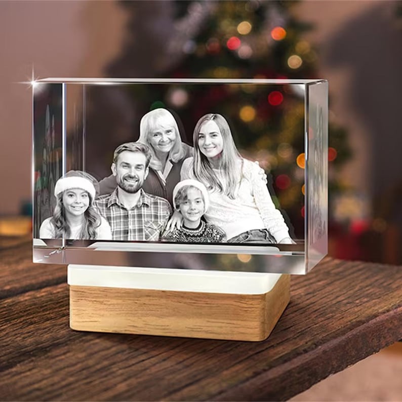 Custom 3d pet photo crystal tower,3d crystal photo,laser engraved glass keepsake with led light,led photo lamp,couple gift,anniversary gift image 1