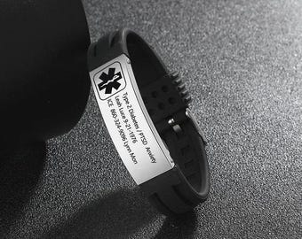Custom medical alert bracelet adjustable stainless steel waterproof bracelet women men personalized emergency id wristband gifts