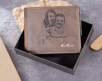 Custom mens pu leather wallet - personalized photo wallet for dad & husband, memory anniversary gifts,father&#39;s day gift