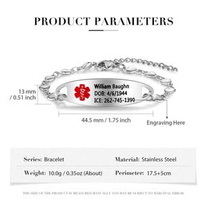 Personalized medical alert bracelet for women, autism, dementia, diabetic, medical id bracelet,custom medical jewelry, Style 2