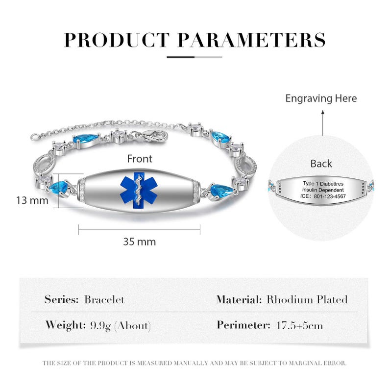 Adjustable medical emergency contact bracelet women 5 styles- custom medical id alert bracelet for her- womens copper chain bracelet style 3