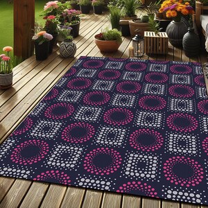 Washable Outdoor Rug: Pink & Gray Geometric Patio Decor, Non-Slip