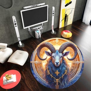 Baphomet Round Rug: Satanic Goat Pentagram Design