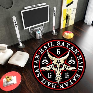 Baphomet Round Rug: Satanic Pentagram, Goat Design